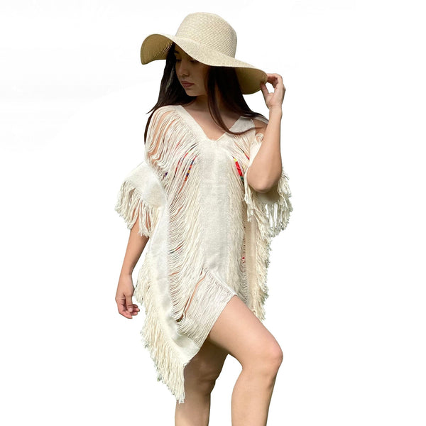 Salida de playa pareo vestido deshilado cuello V Para Mujer